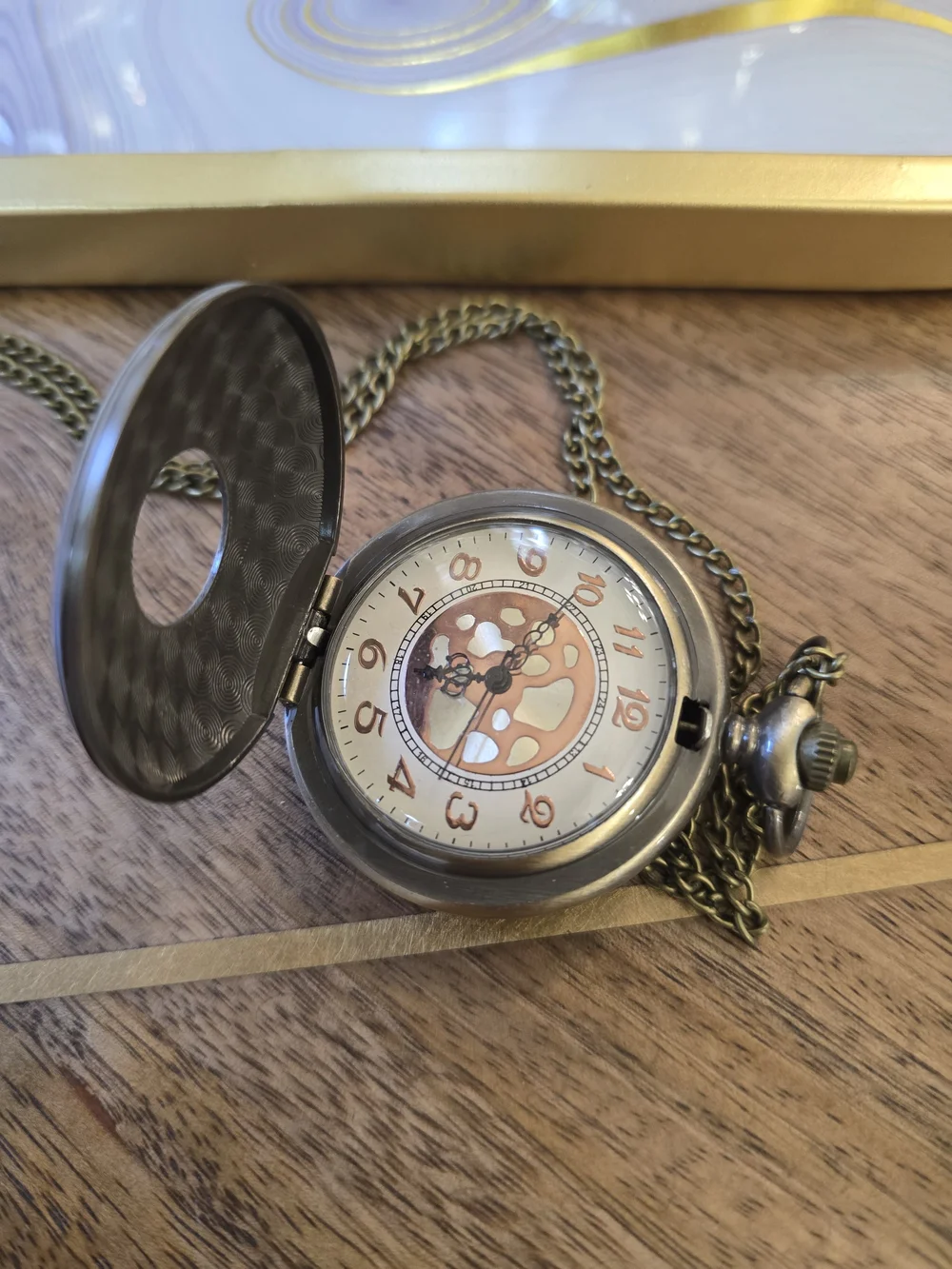 Antique-Style Brass Pocket Watch Necklace - Brass Tone